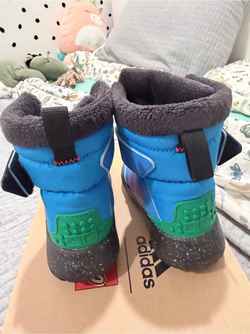 adidas Kids Blue Winter Boots with Pink and Green Accents
